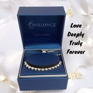 BRILLIANCE NEW IN BOX HEART SLIDER BRACELET GENUINE CRYSTAL ADJUSTABLE SILVER